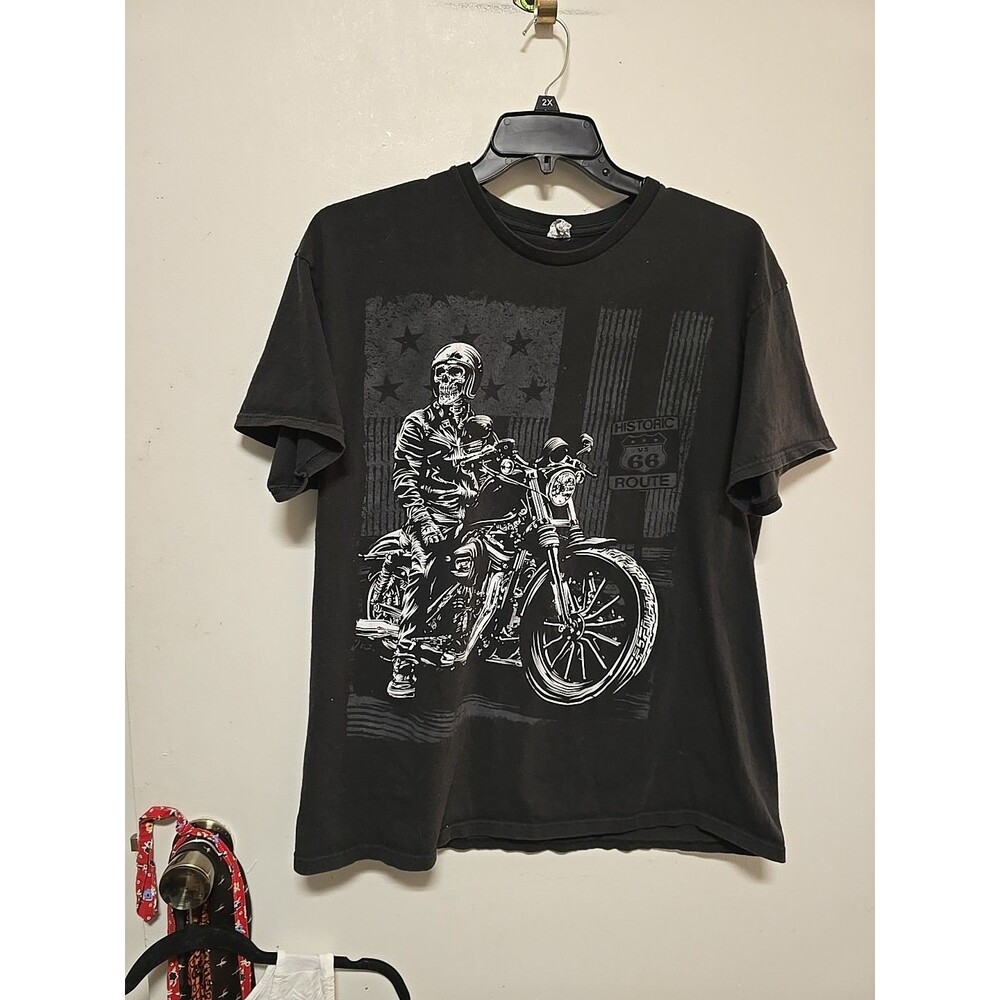 Vintage Y2K Skeleton Motorcycle Rider T Shirt Men's Size XL Black Short Sleeve